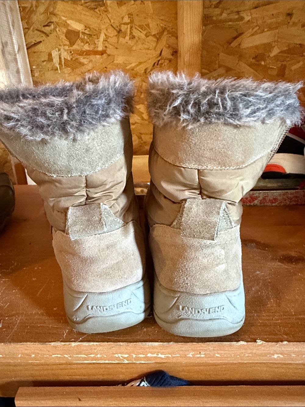 Lands' End Women's Faux-Fur Trim Winter Boots in Tan